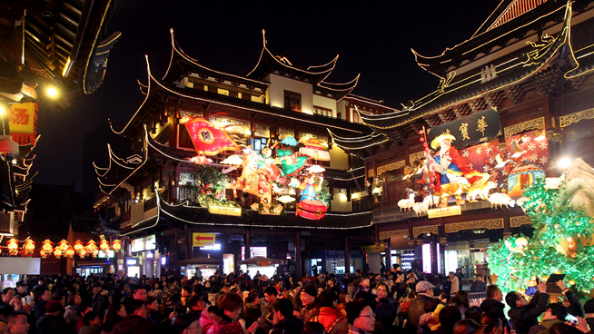 People view lanterns at Yuyuan Garden in Shanghai