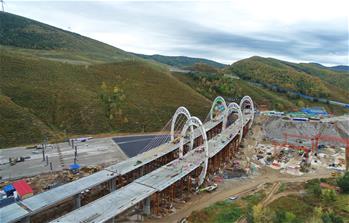 Taizicheng Interchange of Yanchong Expressway under construction in China's Hebei