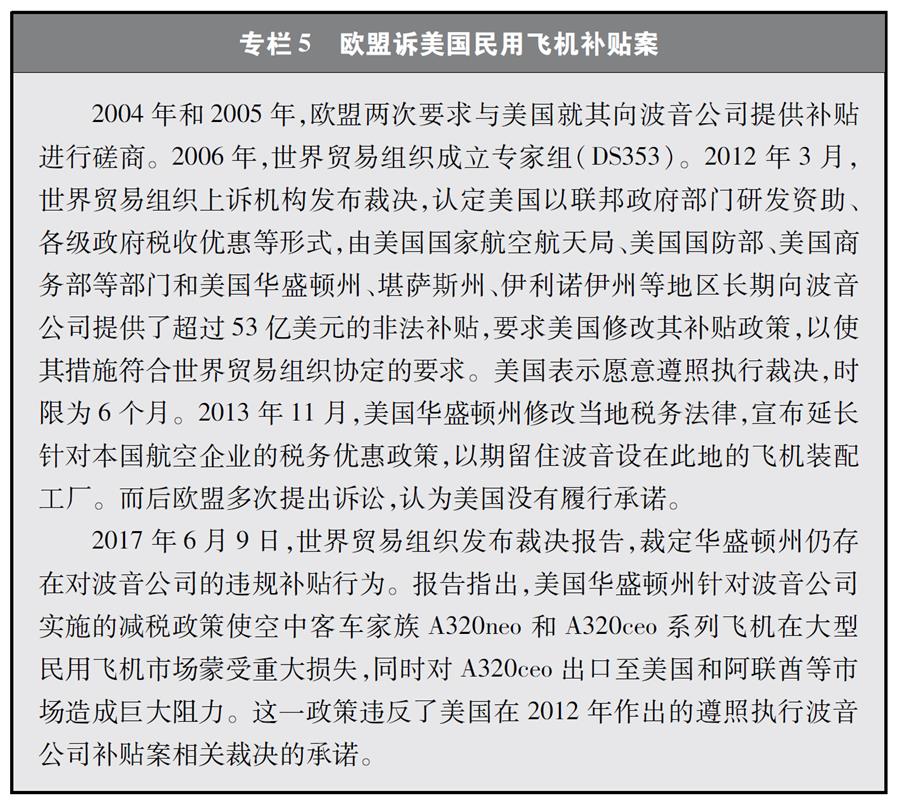 （圖表）[“中美經(jīng)貿(mào)摩擦”白皮書]專欄5 歐盟訴美國民用飛機補貼案