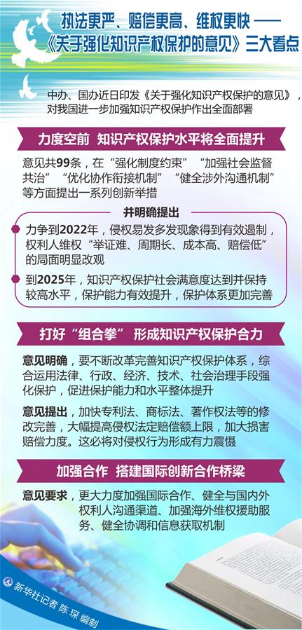 （圖表）[新華調(diào)查]執(zhí)法更嚴、賠償更高、維權(quán)更快——《關(guān)于強化知識產(chǎn)權(quán)保護的意見》三大看點